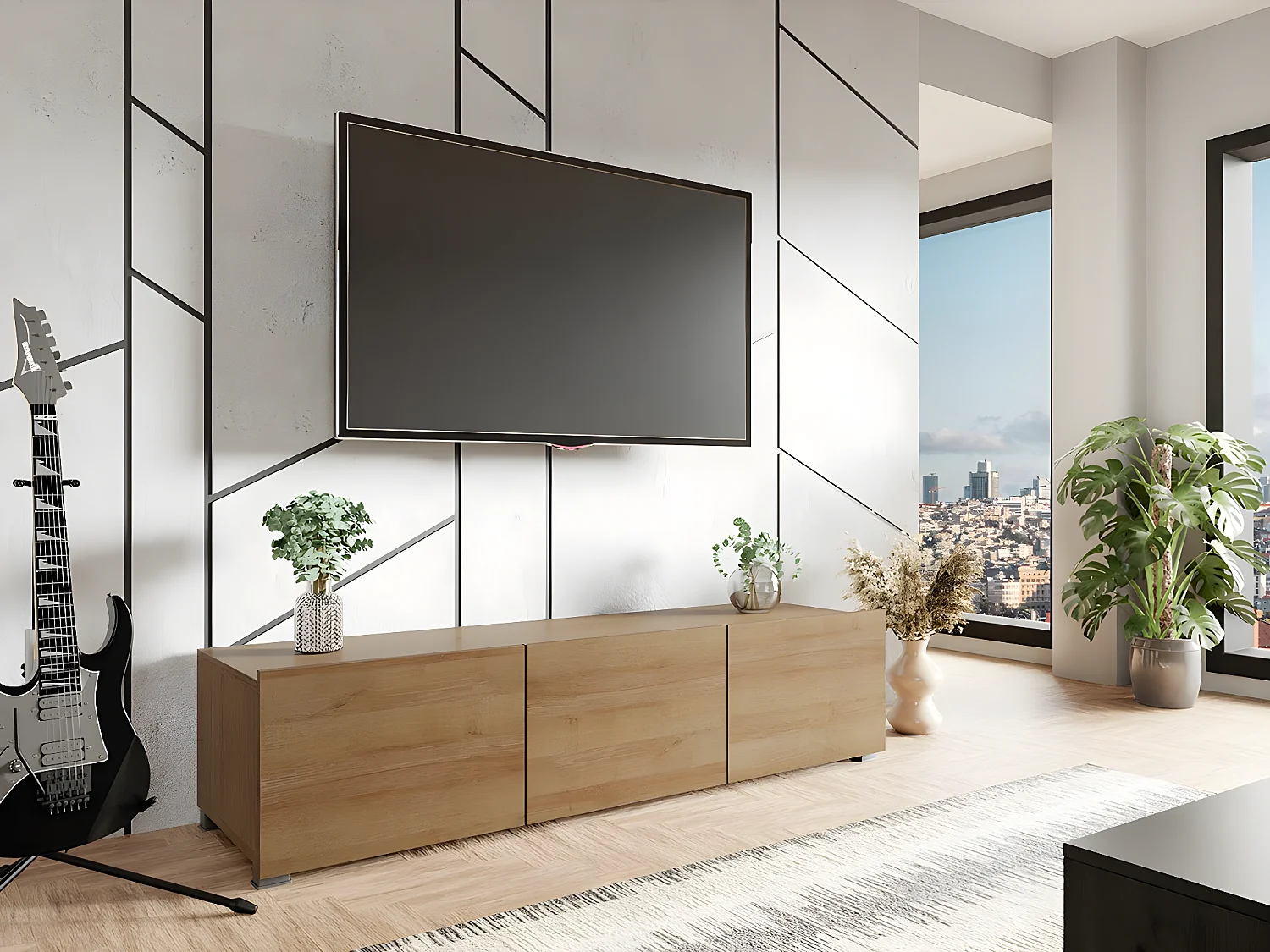 Mueble TV Providence B103, Roble dorado, Número de puertas: 3.00, 150x37x43cm
