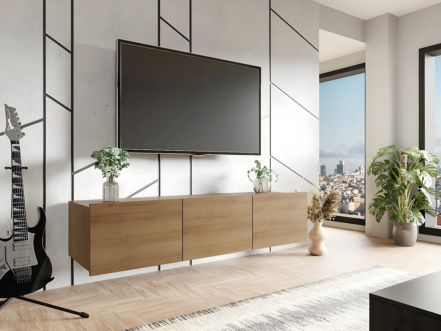 Mueble TV Providence B103, Roble dorado, Número de puertas: 3.00, 150x37x43cm
