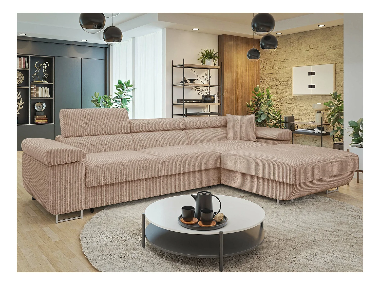 Sofá rinconero Comfivo Eliferu 102, De color marrón claro, Función de descanso, 280x170cm
