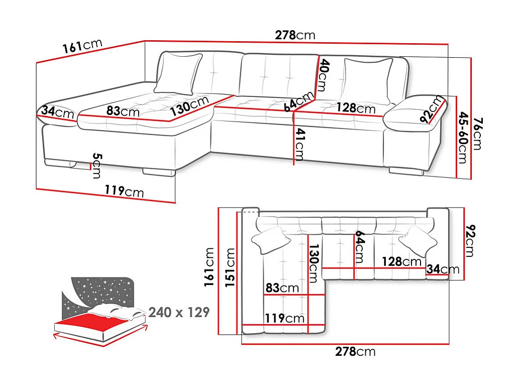 Canapé d'angle Comfivo 152, Vert, Fonction de couchage, Boîte de literie, 278x161x76cm