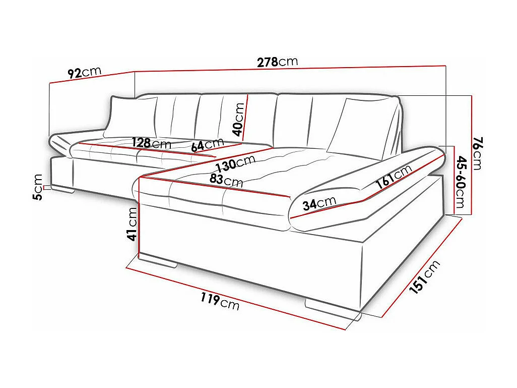 Sofá rinconero Comfivo 219, Gris, 278x161x76cm