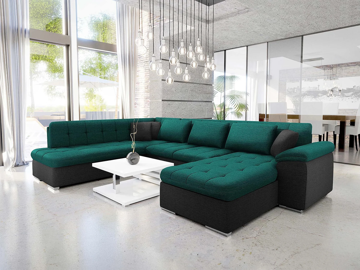 Canapé d'angle Comfivo Gemma II, Vert, Disponible, 348x205x76cm