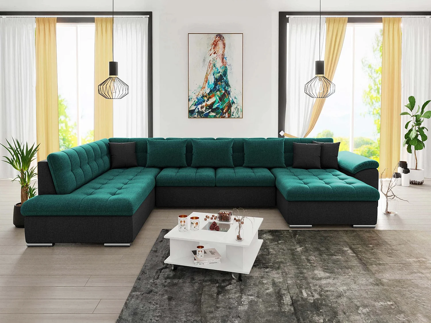 Canapé d'angle Comfivo Gemma II, Vert, Disponible, 348x205x76cm