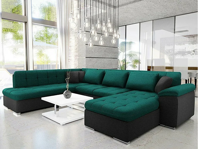 Sofá rinconero Comfivo 128, Verde, Función de descanso, 348x205x76cm