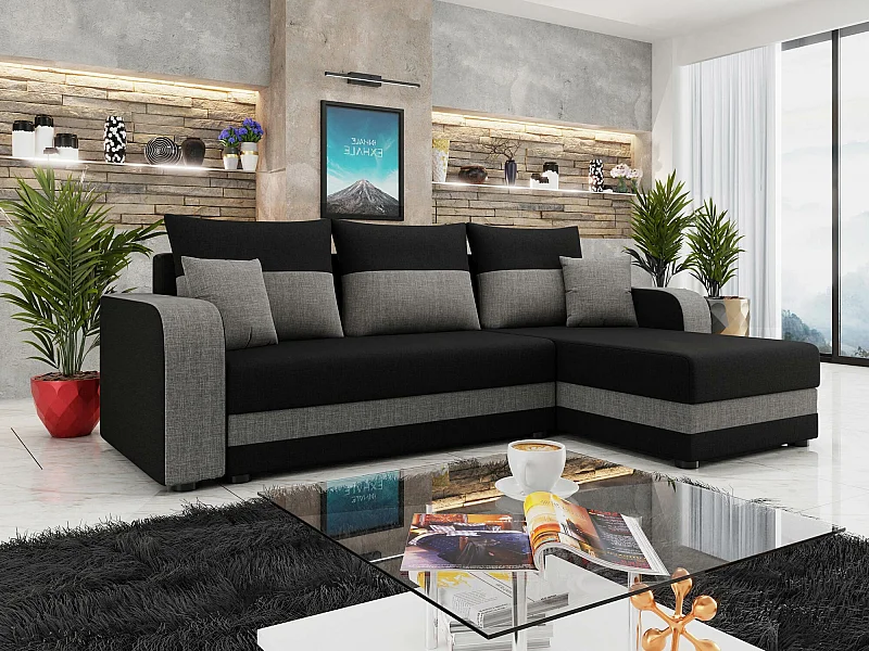 Canapé d'angle Memphis 112, Noir, Disponible, 237x139x84cm