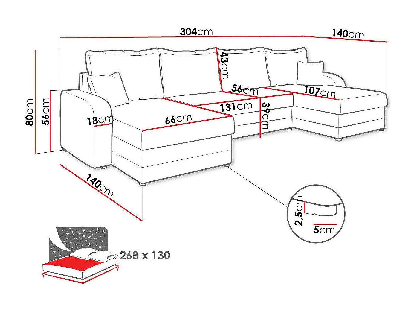 Canapé d'angle Comfivo 297, Vert, Fonction de couchage, Boîte de literie, 304x140x80cm