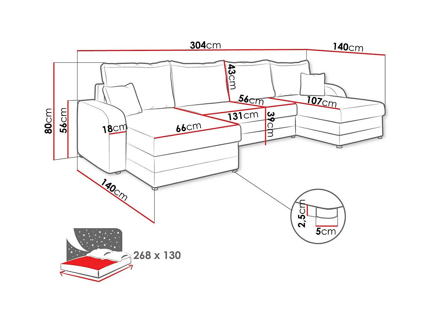 Canapé d'angle Comfivo 297, Vert, Fonction de couchage, Boîte de literie, 304x140x80cm