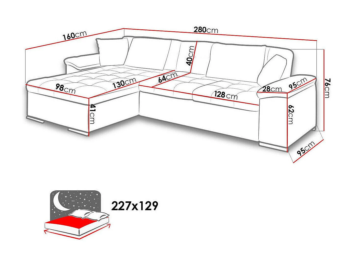 Divano angolare Comfivo 107, Grigio, Con, 280x160x76cm
