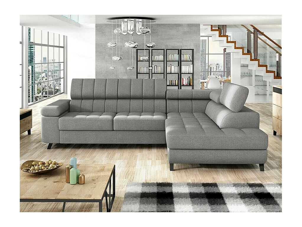 Sofá rinconero Comfivo 207, Gris, Función de descanso, Almacenaje, 264x203x73cm