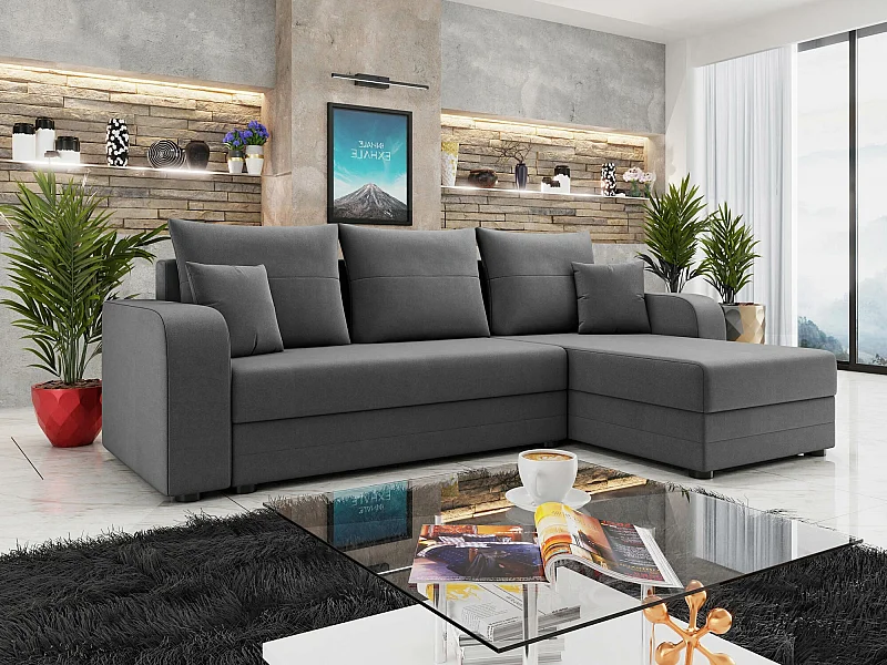 Sofá de canto Memphis 112, Cinzento, Funcionalidade de dormir
