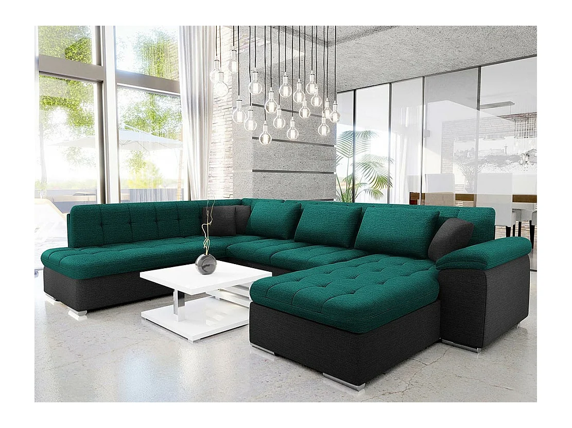 Canapé d'angle Comfivo 128, Vert, Fonction de couchage, 348x205x76cm