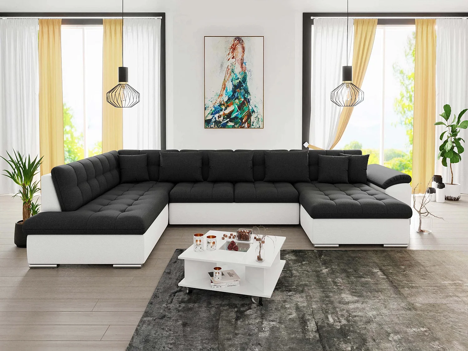 Sofá rinconero Comfivo Gemma II, Negro, Función de descanso, 35x21x8cm