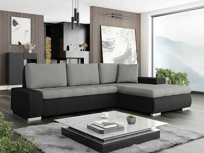 Sofá rinconero Comfivo 112, Gris, Función de descanso, Almacenaje, 265x185x85cm