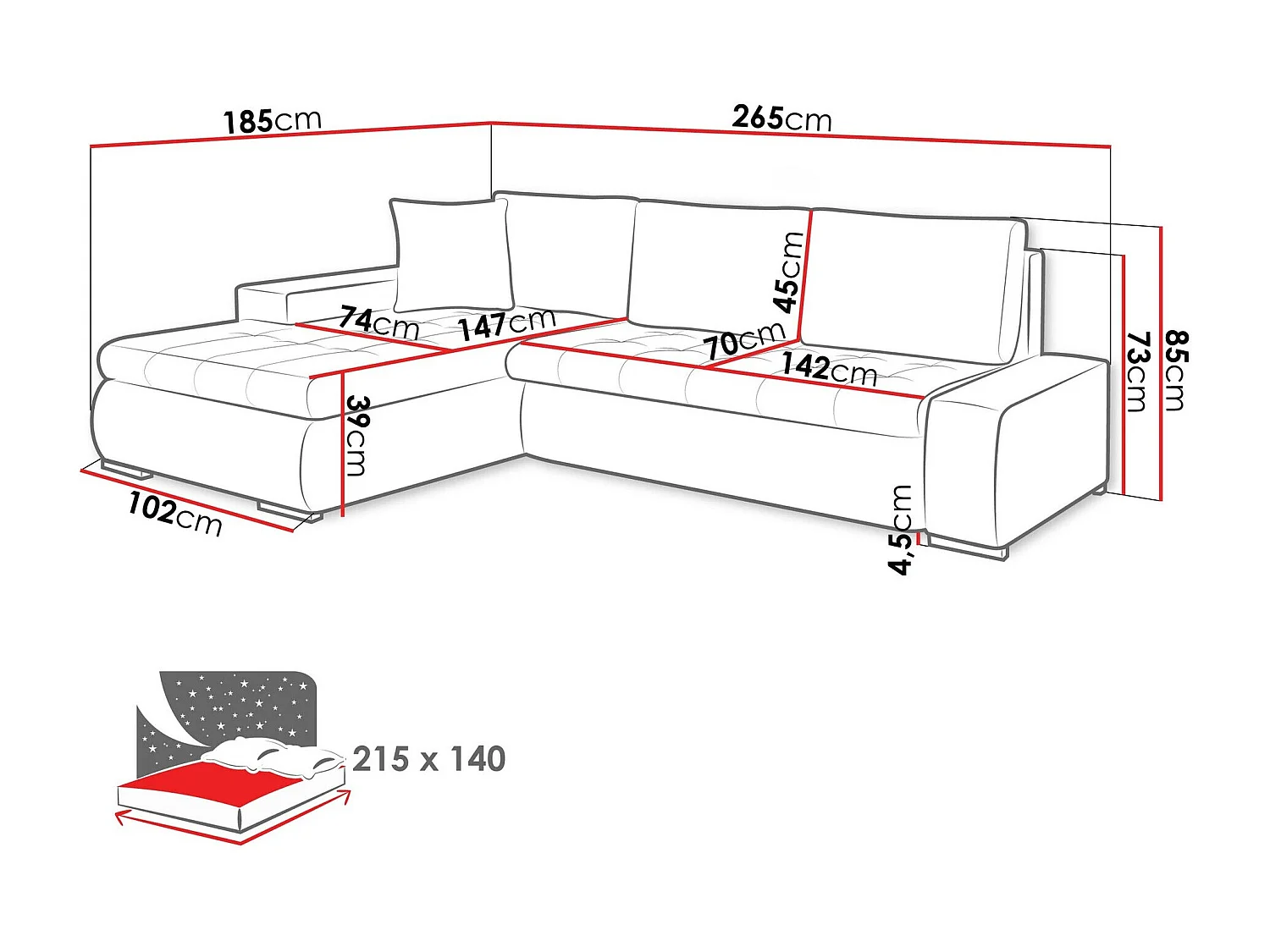Canapé d'angle Comfivo Nitor, Gris, Disponible, 265x185x85cm