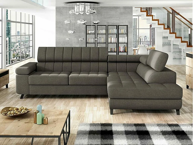 Sofá rinconero Comfivo 207, Gris, Función de descanso, Almacenaje, 264x203x73cm