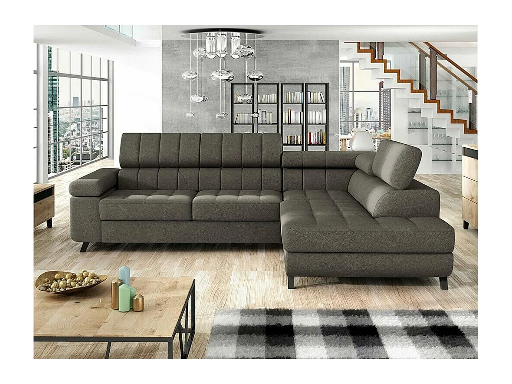 Canapé d'angle Comfivo 207, Gris, Fonction de couchage, Boîte de literie, 264x203x73cm