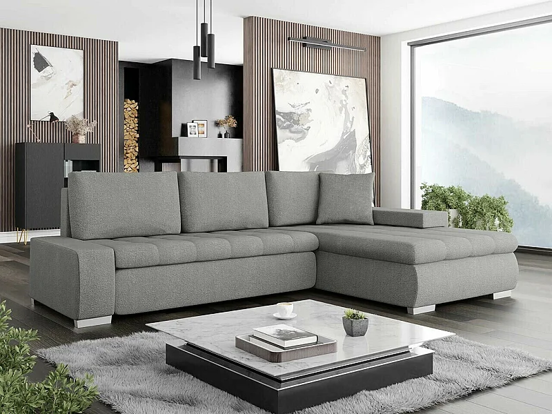 Sofá rinconero Comfivo 112, Gris, Función de descanso, Almacenaje, 265x185x85cm