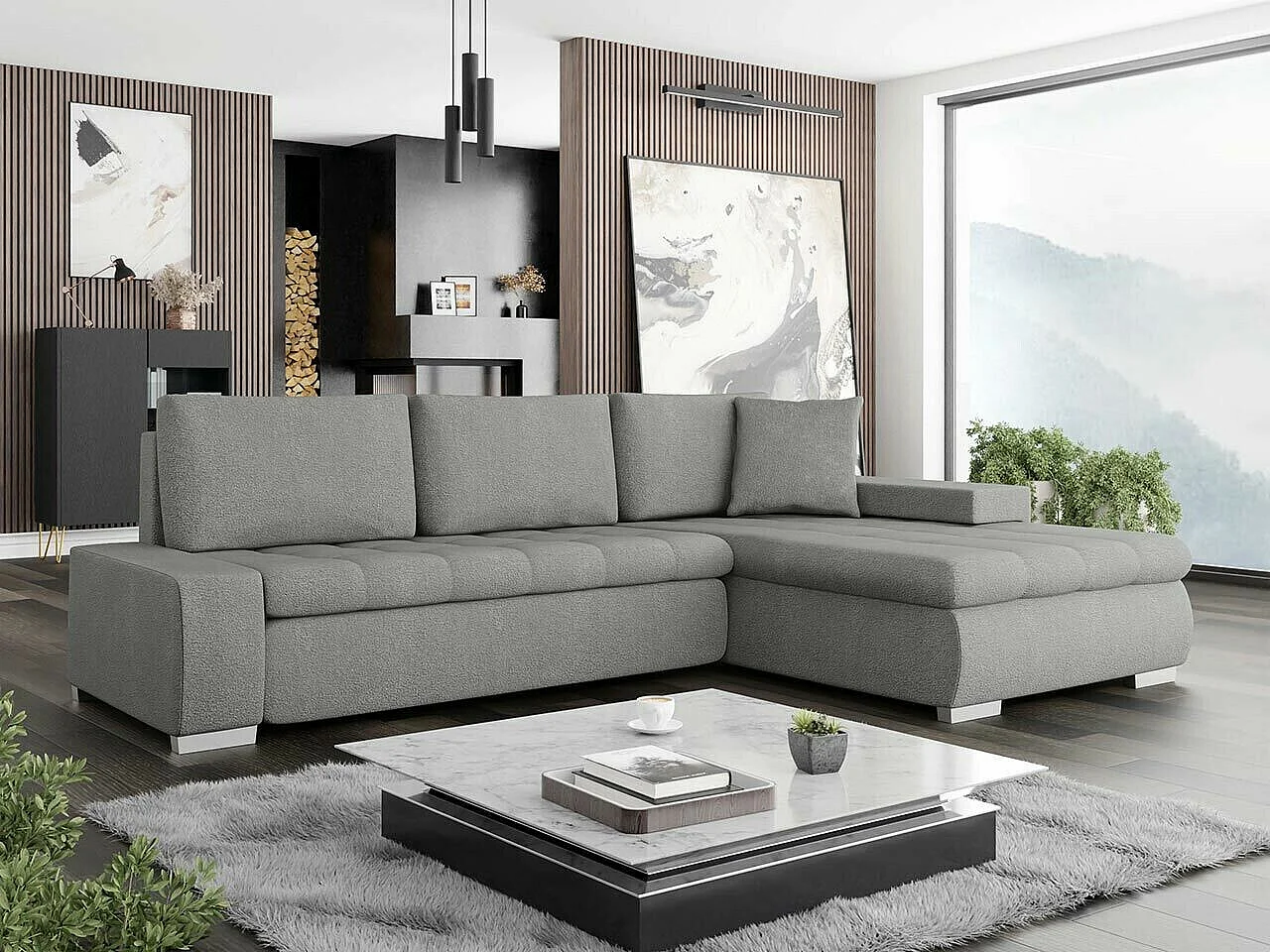 Canapé d'angle Comfivo 112, Gris, Disponible, 265x185x85cm