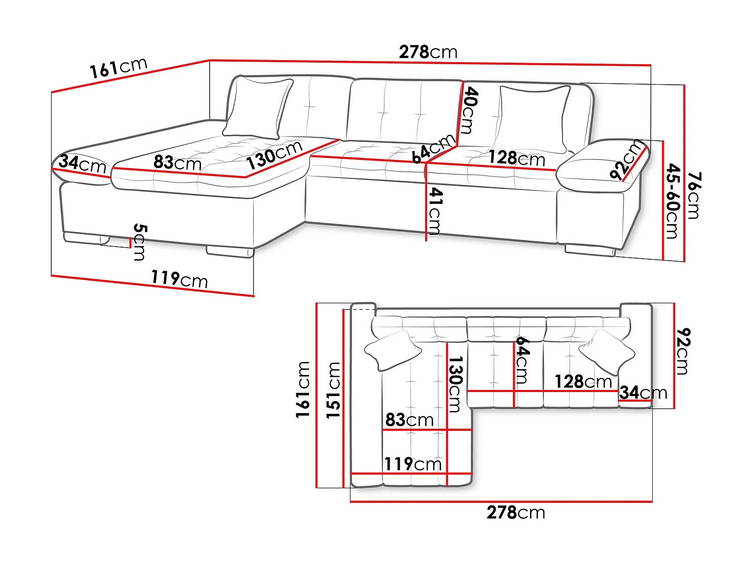 Sofá de canto Comfivo 219, Cinzento, Funcionalidade de dormir