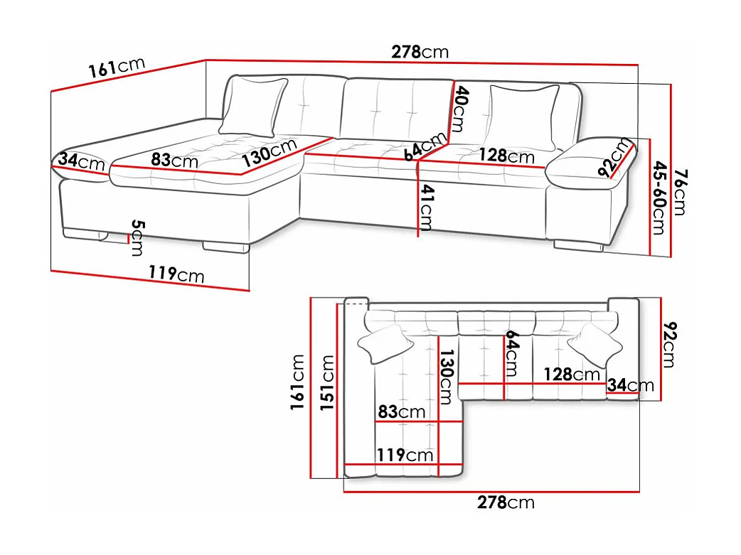 Sofá de canto Comfivo 219, Cinzento, Funcionalidade de dormir