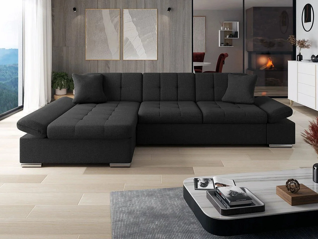 Canapé d'angle Comfivo 152, Gris, Disponible, 278x161x76cm