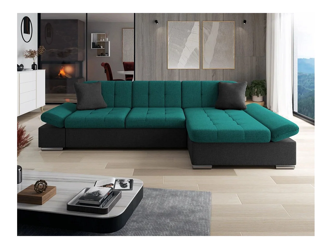 Canapé d'angle Comfivo 219, Vert, 278x161x76cm