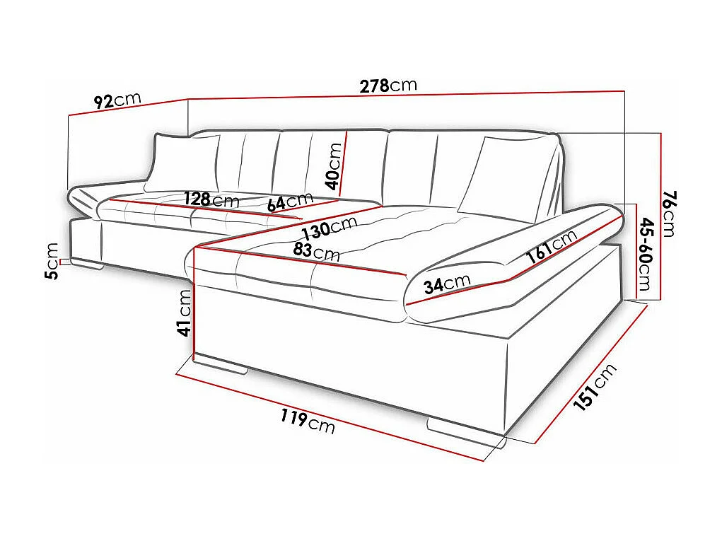 Sofá rinconero Comfivo 219, Gris, 278x161x76cm