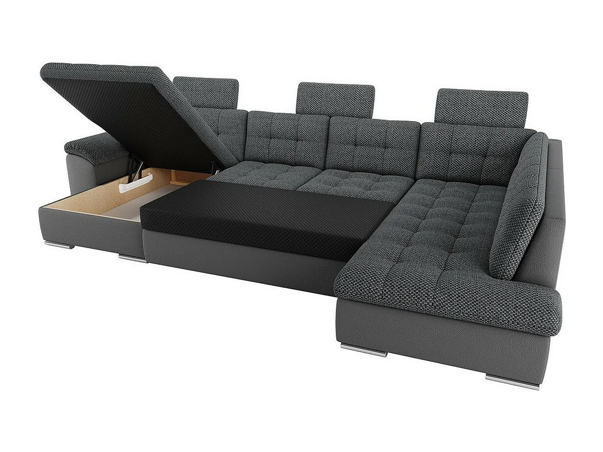 Canapé d'angle Comfivo 127, Vert, Fonction de couchage, Boîte de literie, 350x205x101cm