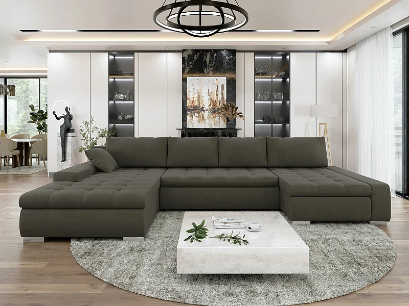 Sofá rinconero Comfivo 106, Gris, Función de descanso, Almacenaje, 394x213x80cm