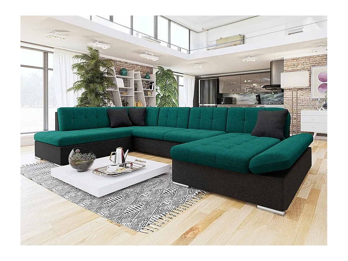 Canapé d'angle Comfivo 150, Vert, Fonction de couchage, Boîte de literie, 345x205x76cm