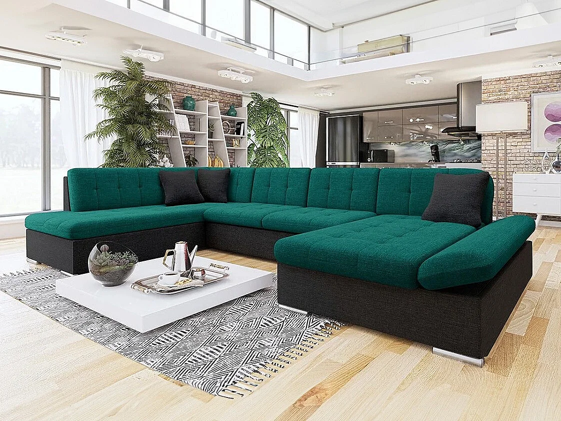 Canapé d'angle Comfivo 150, Vert, Fonction de couchage, Boîte de literie, 345x205x76cm