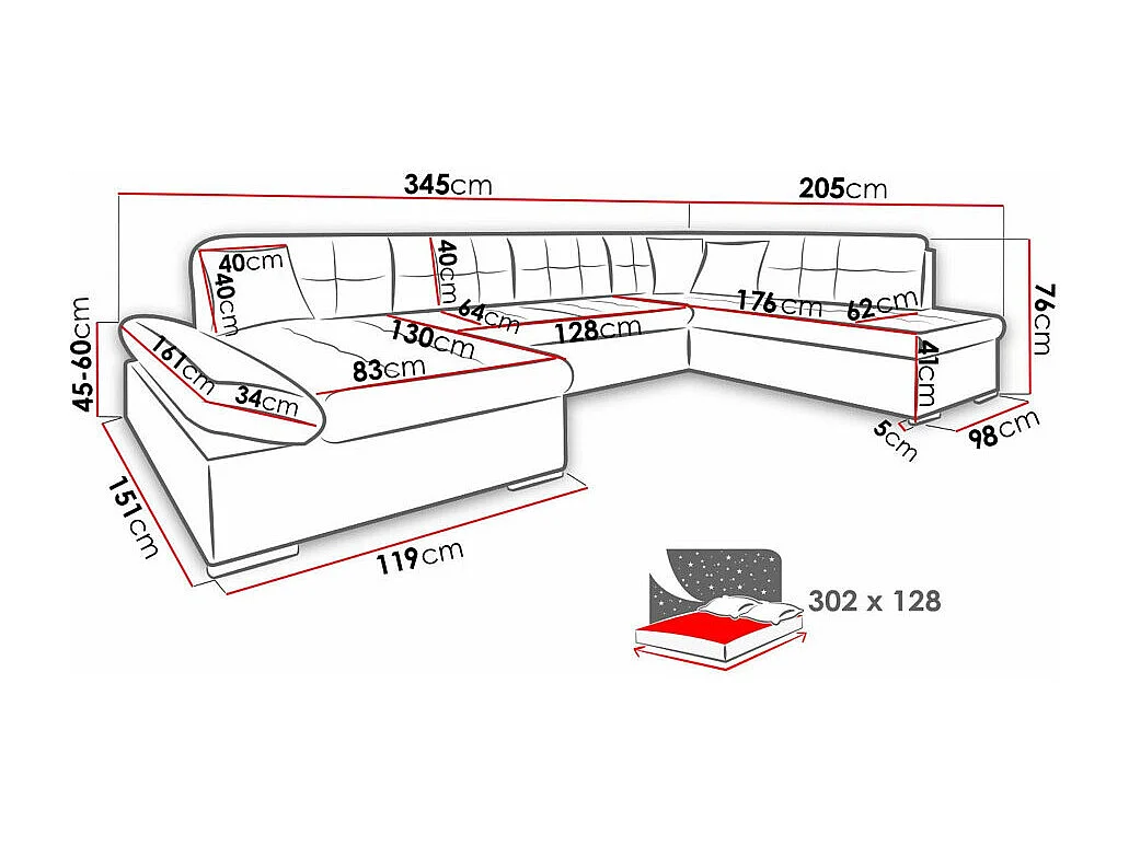 Canapé d'angle Comfivo 150, Vert, Fonction de couchage, Boîte de literie, 345x205x76cm
