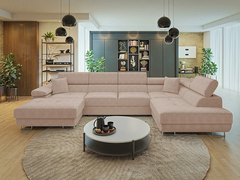 Sofá rinconero Comfivo Eliferu 103, De color marrón claro, Función de descanso, 346x203cm