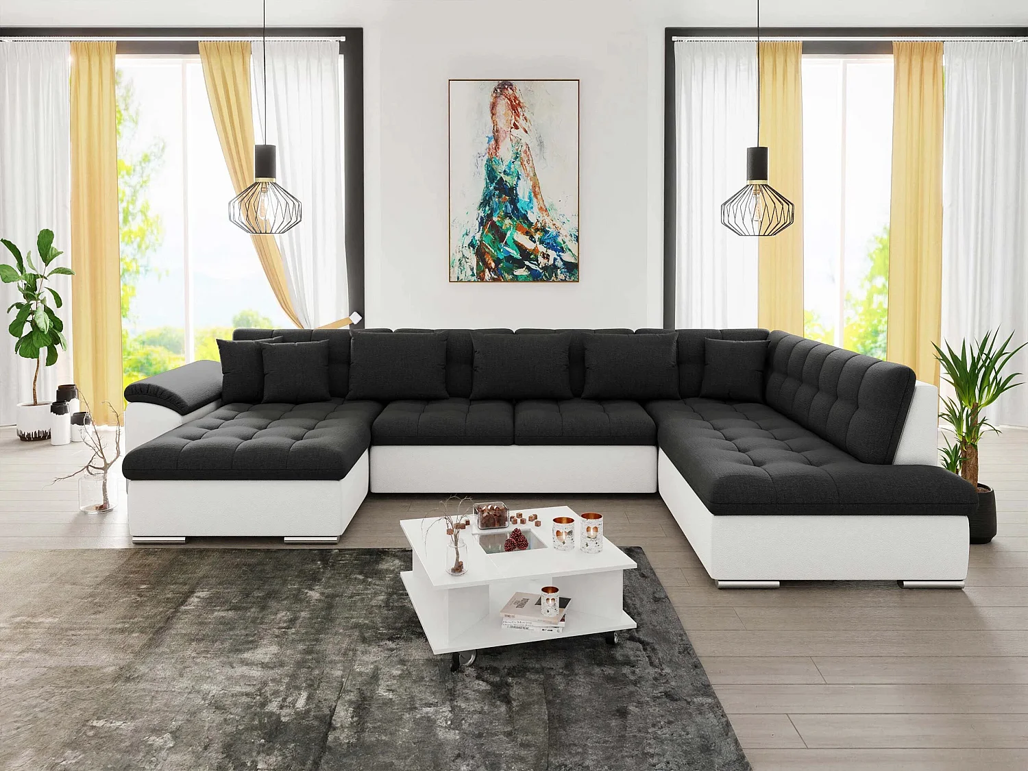 Sofá rinconero Comfivo Gemma II, Negro, Función de descanso, 35x21x8cm