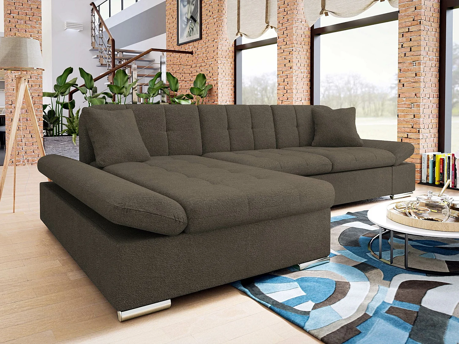 Sofá rinconero Comfivo 152, Gris, Función de descanso, Almacenaje, 278x161x76cm