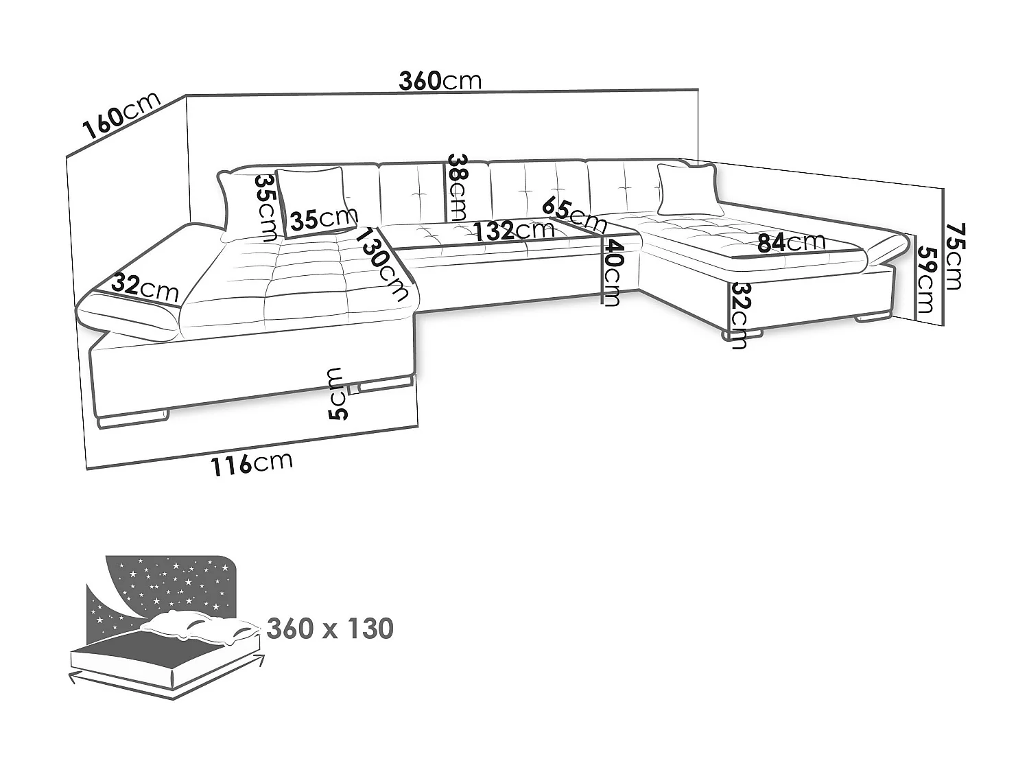 Sofá rinconero Comfivo 155, Marrón, Función de descanso, Almacenaje, 360x160x75cm