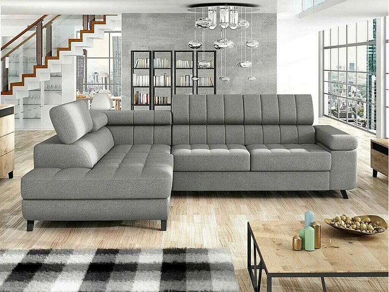 Sofá rinconero Comfivo 207, Gris, Función de descanso, Almacenaje, 264x203x73cm