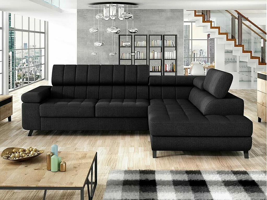 Canapé d'angle Comfivo 207, Gris, Fonction de couchage, Boîte de literie, 264x203x73cm
