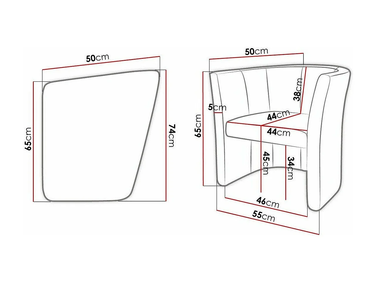 Fauteuil Comfivo 271, Noir, 74x55x50cm, Faux cuir, Pieds: Plastique