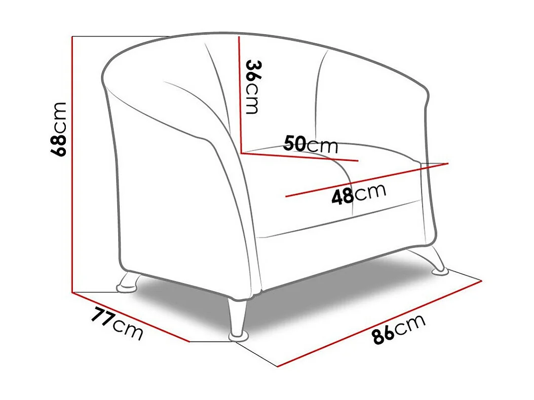 Sillón Providence 101, Rojo, 68x86x77cm, Cuero ecológico, Patas: Metal