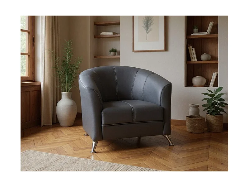 Fauteuil Providence 101, Gris, 68x86x77cm, Faux cuir, Pieds: Métal