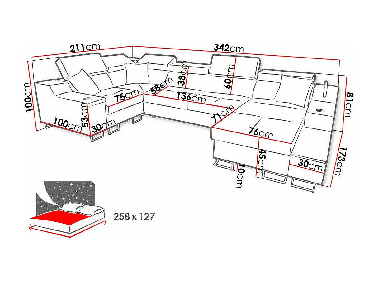 Canapé d'angle Sarasota 137, Rose, Fonction de couchage, Boîte de literie, 342x211x100cm