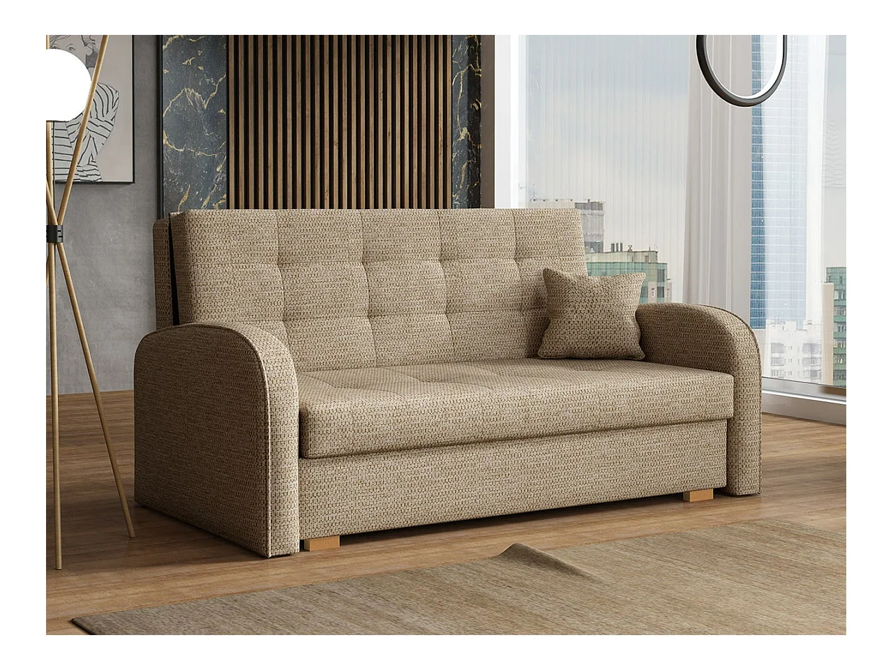 Canapé convertible Columbus 116, Boîte de literie, 85x153x98cm, Mobilier déjà assemblé