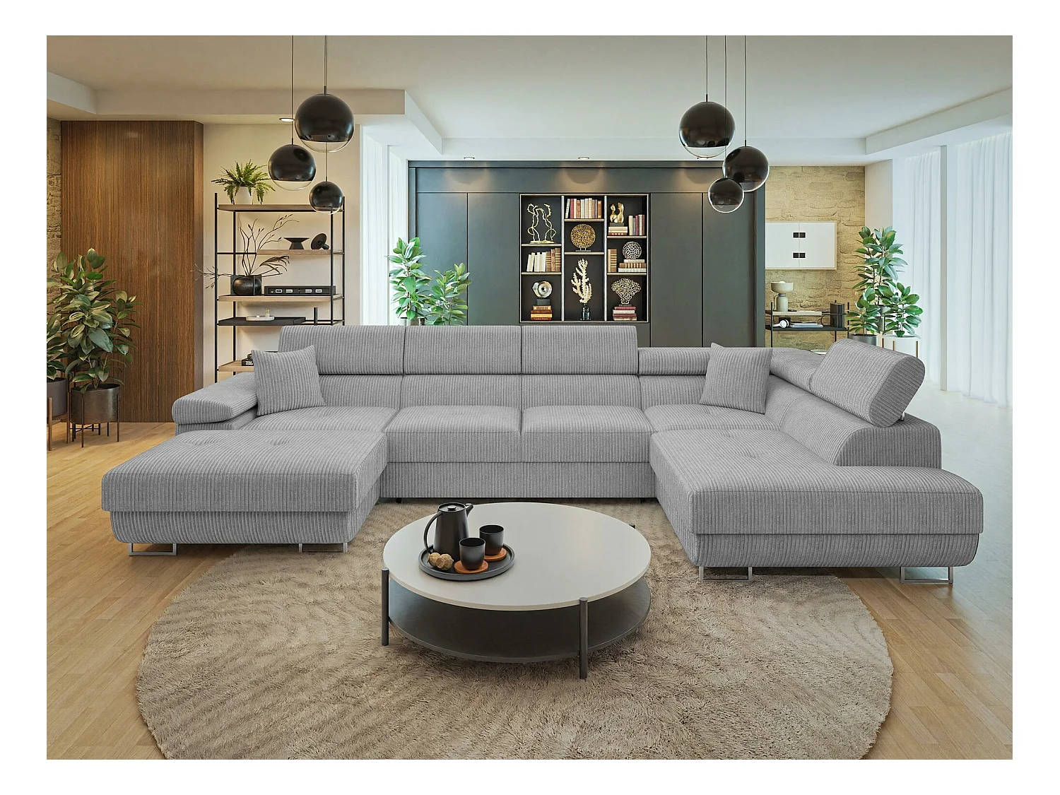 Canapé d'angle Comfivo Eliferu 103, Gris, Fonction de couchage, Boîte de literie, 346cm