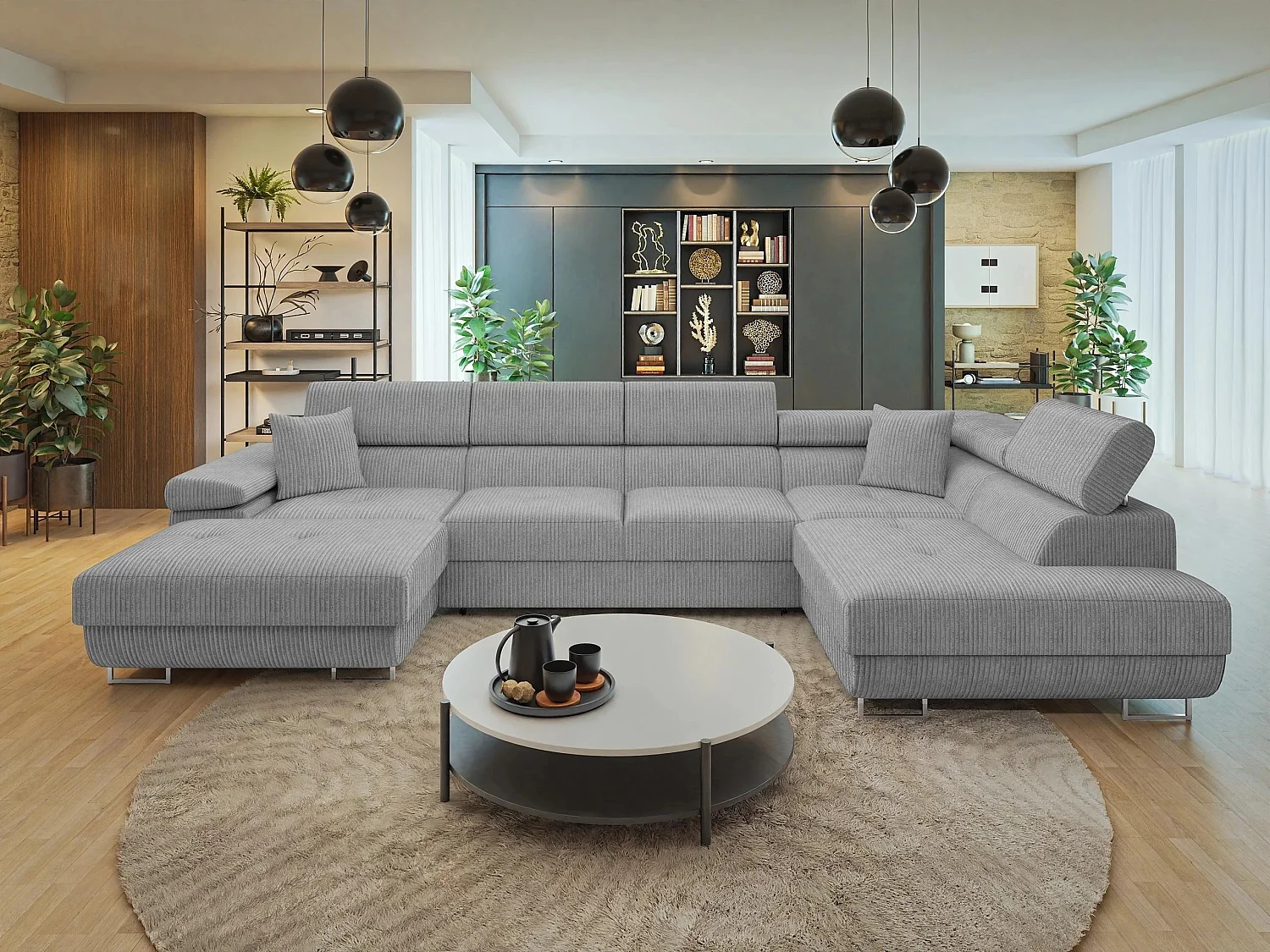 Canapé d'angle Comfivo Vinetum III, Gris clair, Disponible, 346x203x70cm