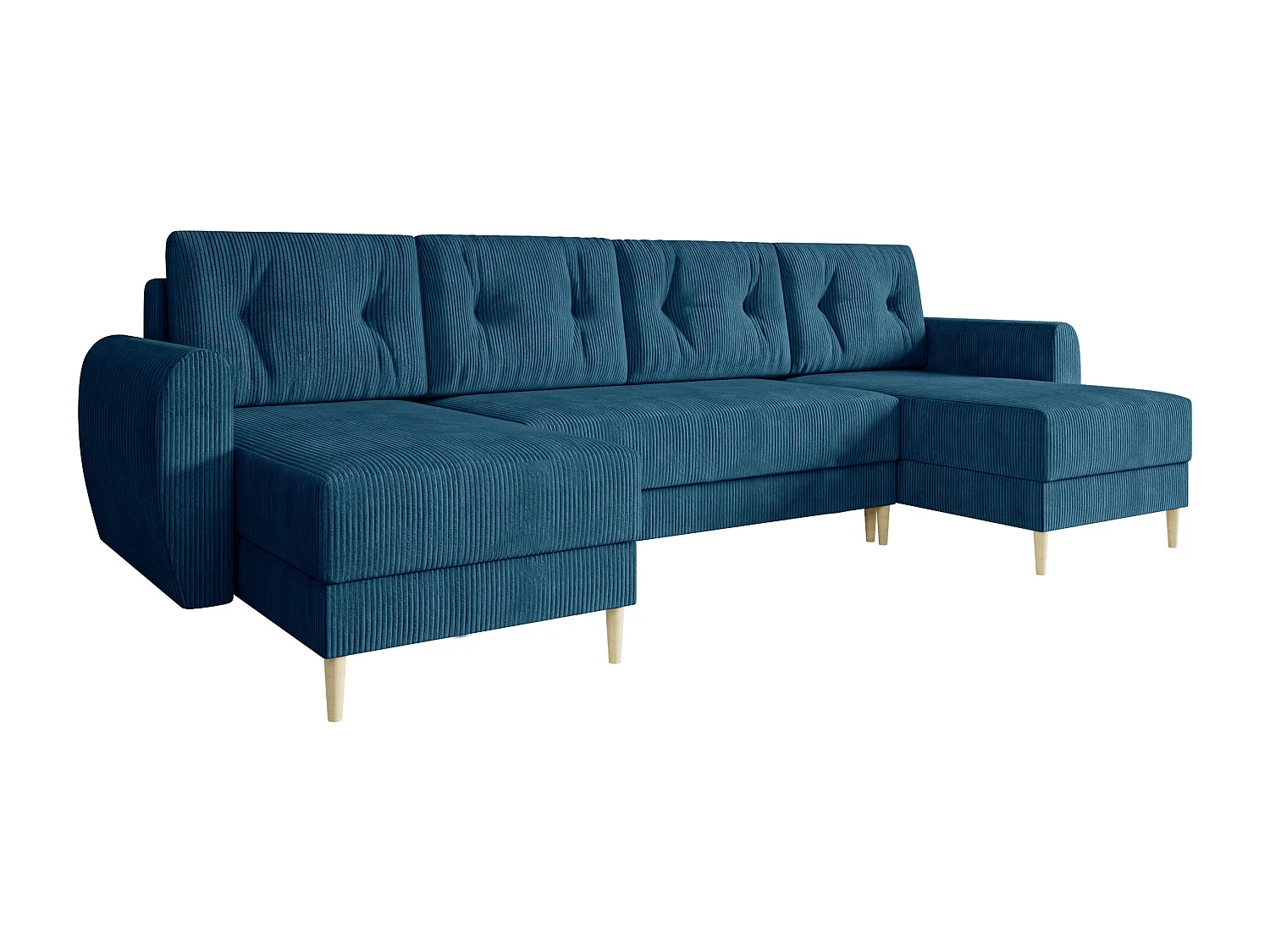 Canapé d'angle Memphis 140, Bleu, Fonction de couchage, Boîte de literie, 307x139x95cm