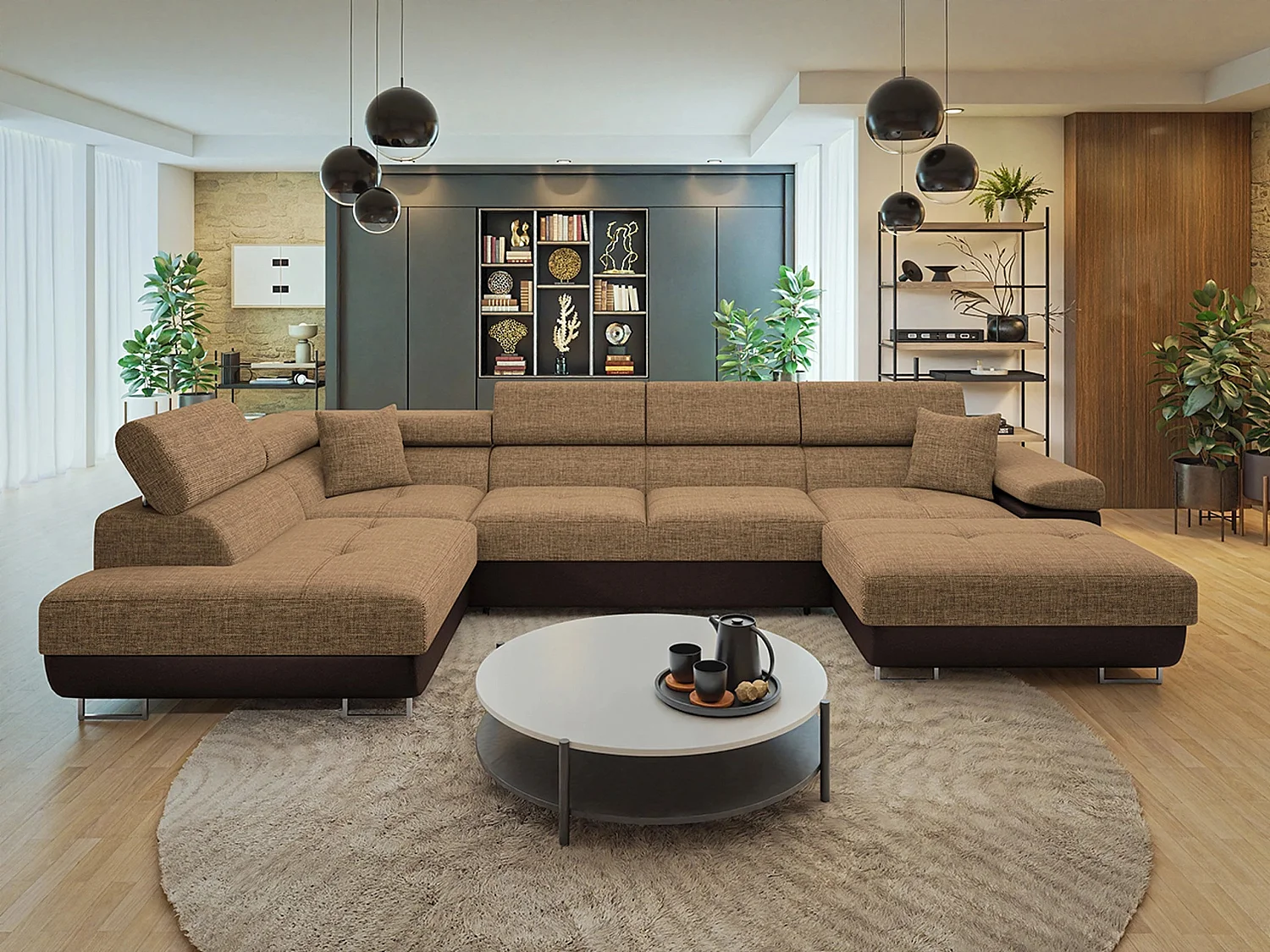 Canapé d'angle Comfivo Vinetum III, Marron, Disponible, 346x203x70cm