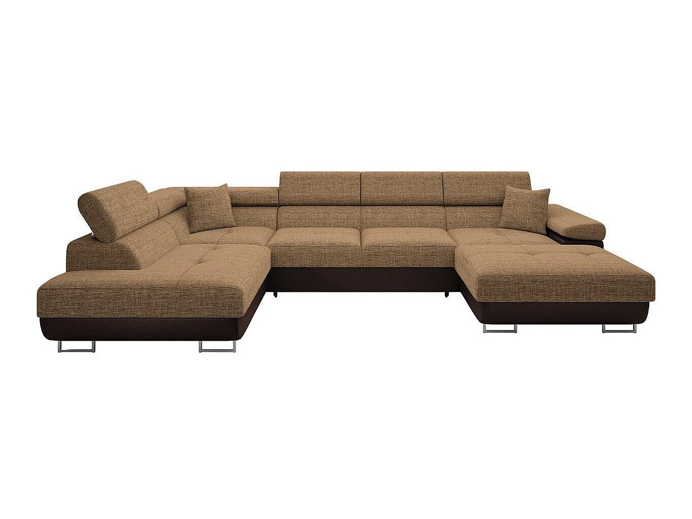 Canapé d'angle convertible 3 places en tissu marron 346x203x70 cm
