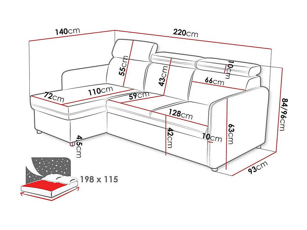 Sofá de canto Temple 127, Castanho claro, Funcionalidade de dormir