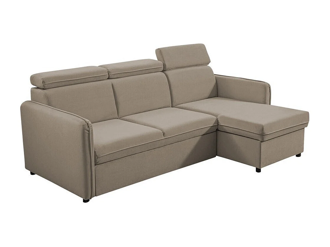 Sofá rinconero Temple 127, De color marrón claro, Función de descanso, Almacenaje, 220cm